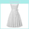 Elegante Vestito Retro Girocollo Senza Maniche con Cuciture in Pizzo, Cintura Larga e Gonna Svasata Aderente
