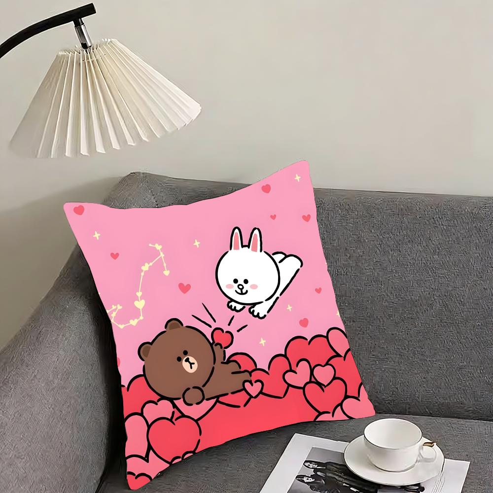 B-Brown Bearr And Cony Cute Cushion Cover Pillowcase Ultra Soft Skin Friendly Fabric Cloud Like Comfort & Concealed Zipper