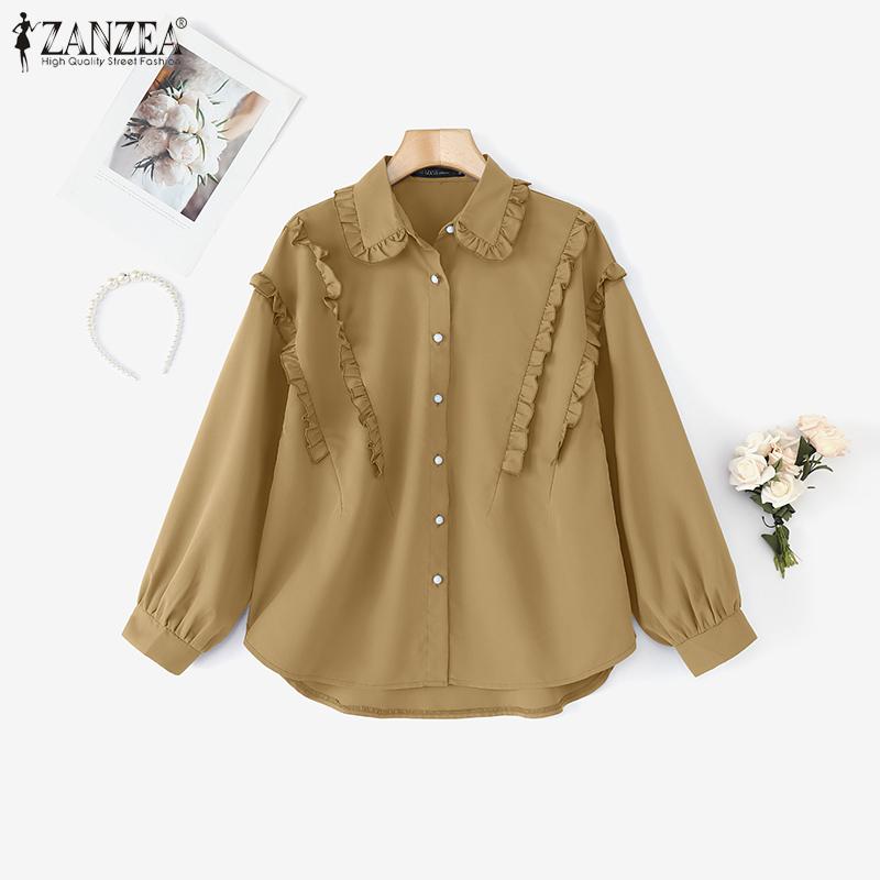 ZANZEA Women Turn Down Collar Loose Causal Long Sleeve Blouse