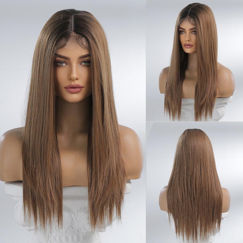 BLONDE UNICORN Long Ombre Blonde Straight Lace Part Synthetic Wigs for Women Daliy Hair Natural High Density Heat Resistant