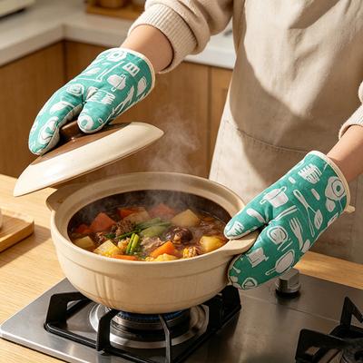 Thickened Cotton-Linen Oven Mitts with Non-Slip Grip Heat-Resistant Baking Gloves for Microwave Grill Breathable Kitchen Essential for Cooking Baking