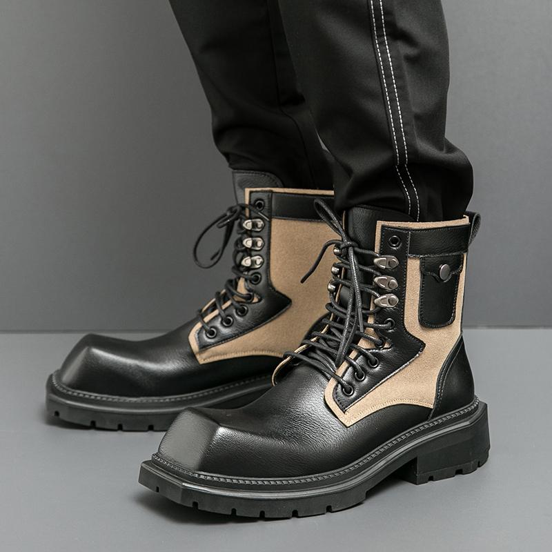 Men’s Retro Punk Thick Sole Platform Boots Jockey Boots Street Style Square Toe Motorcycle Boots High Boots Plus Size