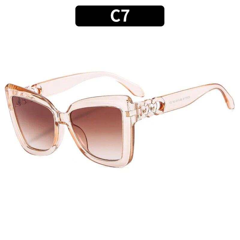 Luksusowe okulary przeciwsłoneczne Cat Eye damskie Vintage Fashion Oversize Mirror Sun Glasses damskie Retro Summer Style Duże oprawki