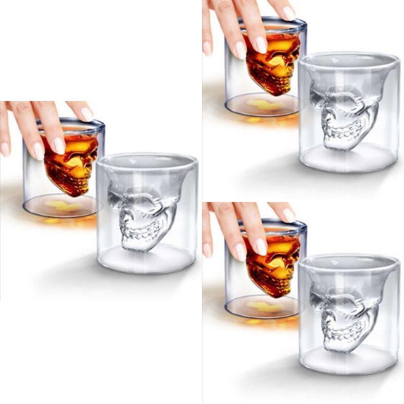 Skull Head Glass Beer Mug With Double Layer High Borosilicate For Home Bar Use