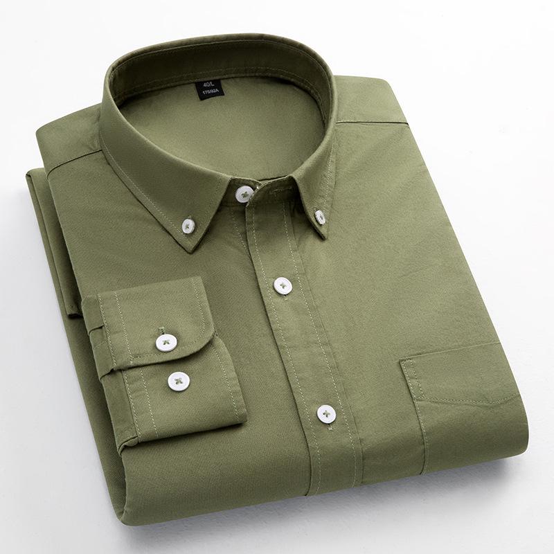 Men's Long-Sleeve Oxford Cotton Shirt - Breathable, Solid Color for Casual or Daily Wear