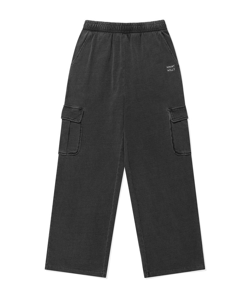 WACKY WILLY Women'S Washed Jersey Denim Cargo Pants Grey