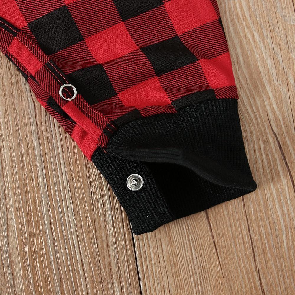 Infant Baby Girl Red Plaid Romper Jumpsuit with Headband 2PCS Outfits Clothes for 0-24 Months