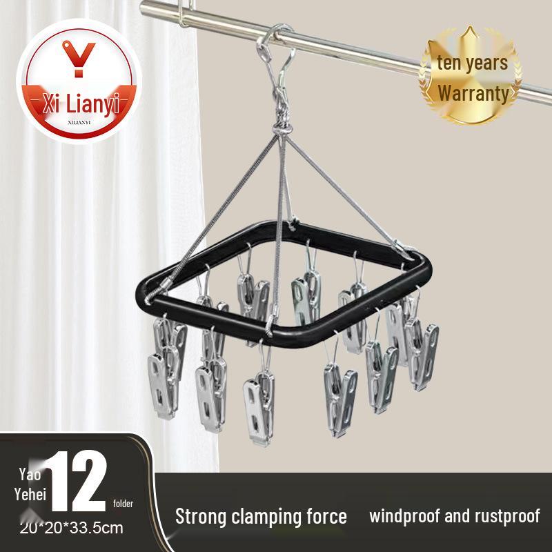 Aluminum Alloy Windproof Sock Drying Rack with Multi-Clip and Stainless Steel Underwear Hanger
