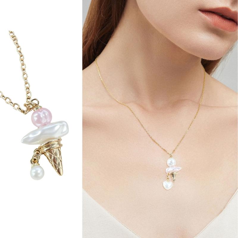 Premium Copper Alloy Ice Cream Pearls Necklace Resin Accent Sturdy for Daily Wear Fashion Accessory Sweet Charm