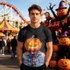 Unisex Halloween Graphic T Shirt Loose Fit Casual Short Sleeve Top Stained Glass Pattern Printed Tee for Everyday Wear
