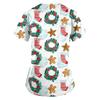 Women's Christmas Print V-Neck Short Sleeve Uniform with Pockets Loose Fit