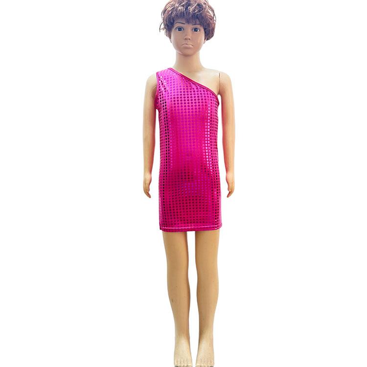 Polka Dot Sequin Dance Dress: Baby Girls & Adults, Round Neck, Sleeveless, One-Shoulder, Asymmetrical, Knee-Length