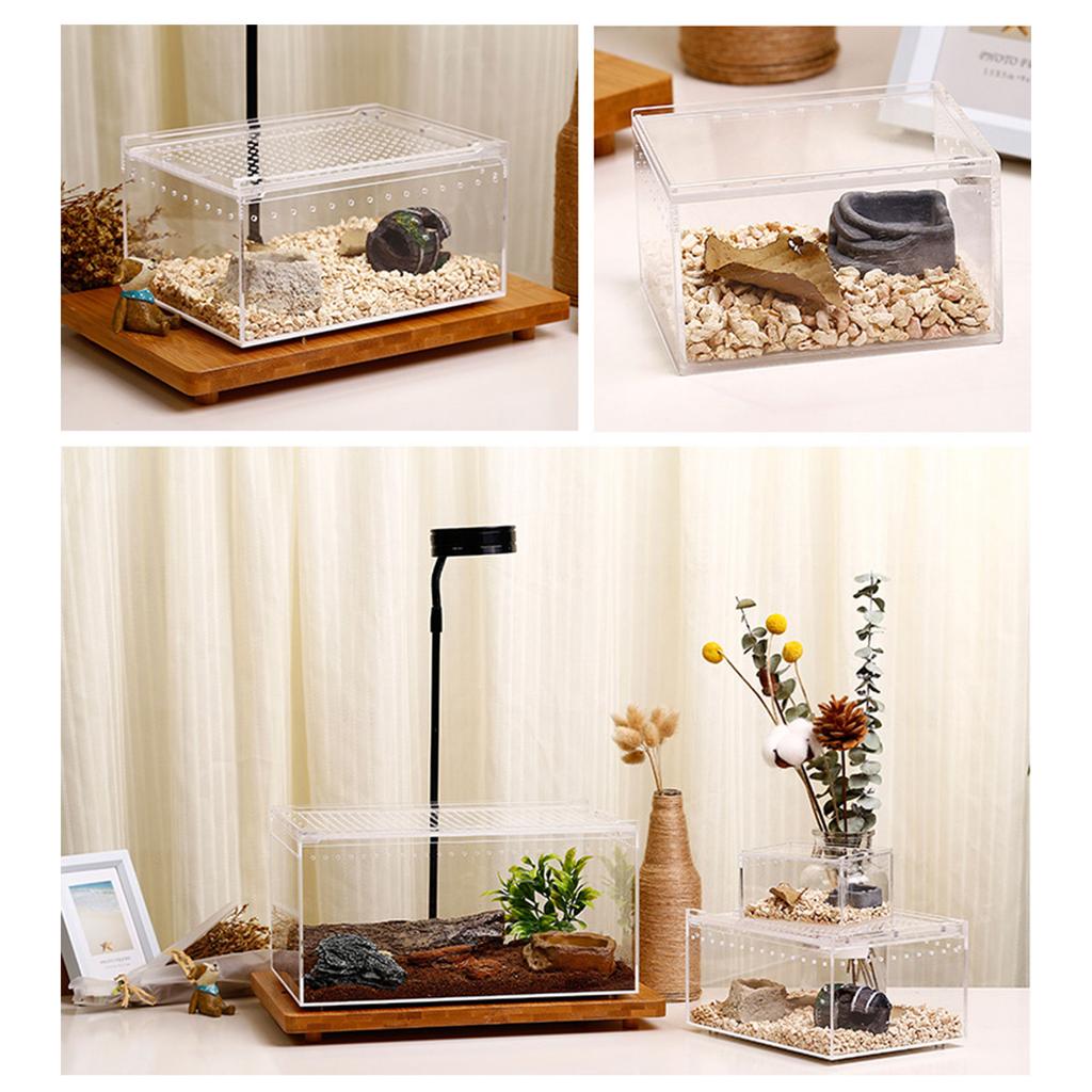 Acrylic Reptile Cage Breeding Box Terrarium Clear Feeding Habitat for Snake Small Pet Isopods Lizards Roaches Insect