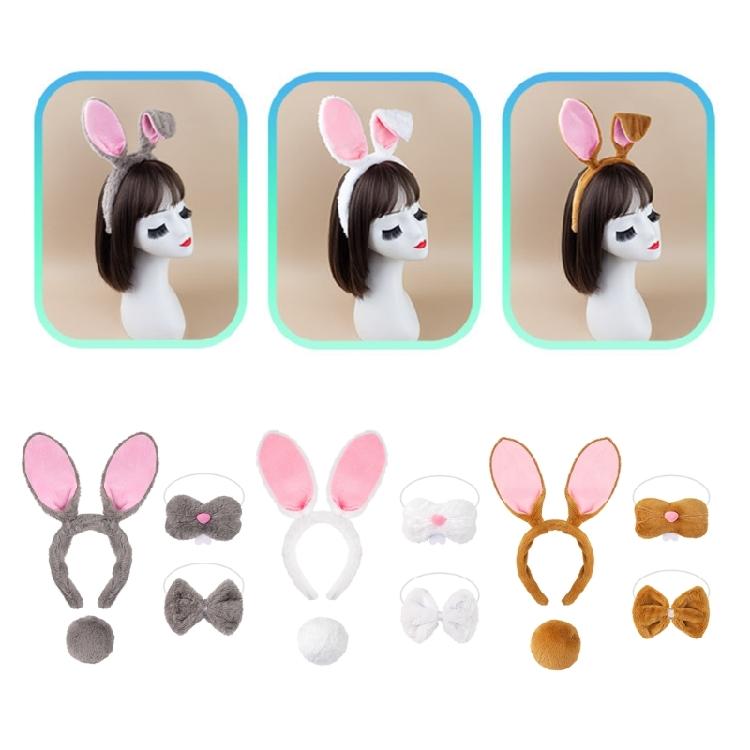 4 Stück Kinder Erwachsene Hasenohren Stirnband Fliege Nase Hasenschwanz Osterhasen Kostümset für Halloween Cosplay Party