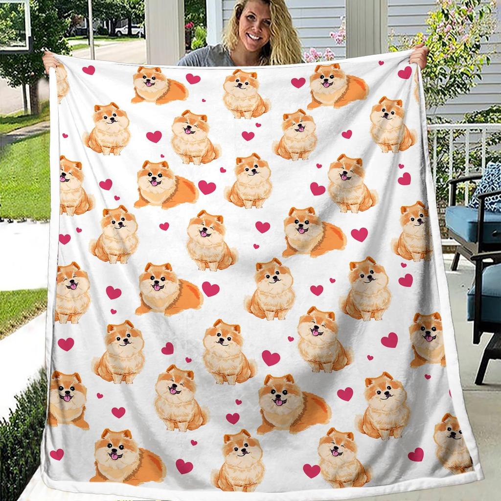 Cute cartoon dog Printed Blanket for Sofa Bed Travel Camping Living Room Office Conditioning Blanket for All Seasons Gifts
