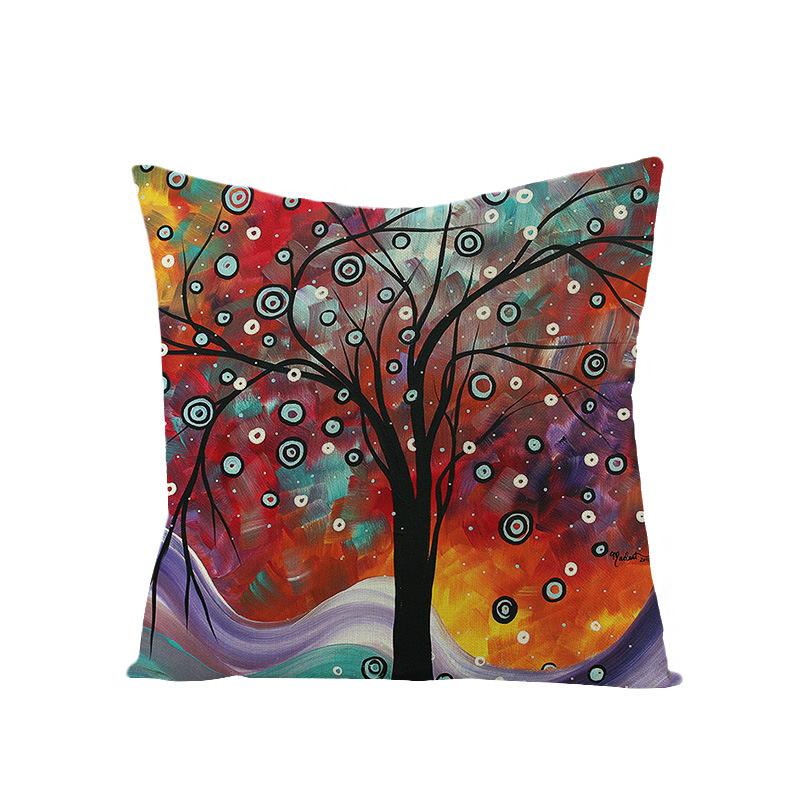 Home Oil Painting Tree Pillow Cover Polyester Sofa Car Pillow Cushion Cover Combination Pack