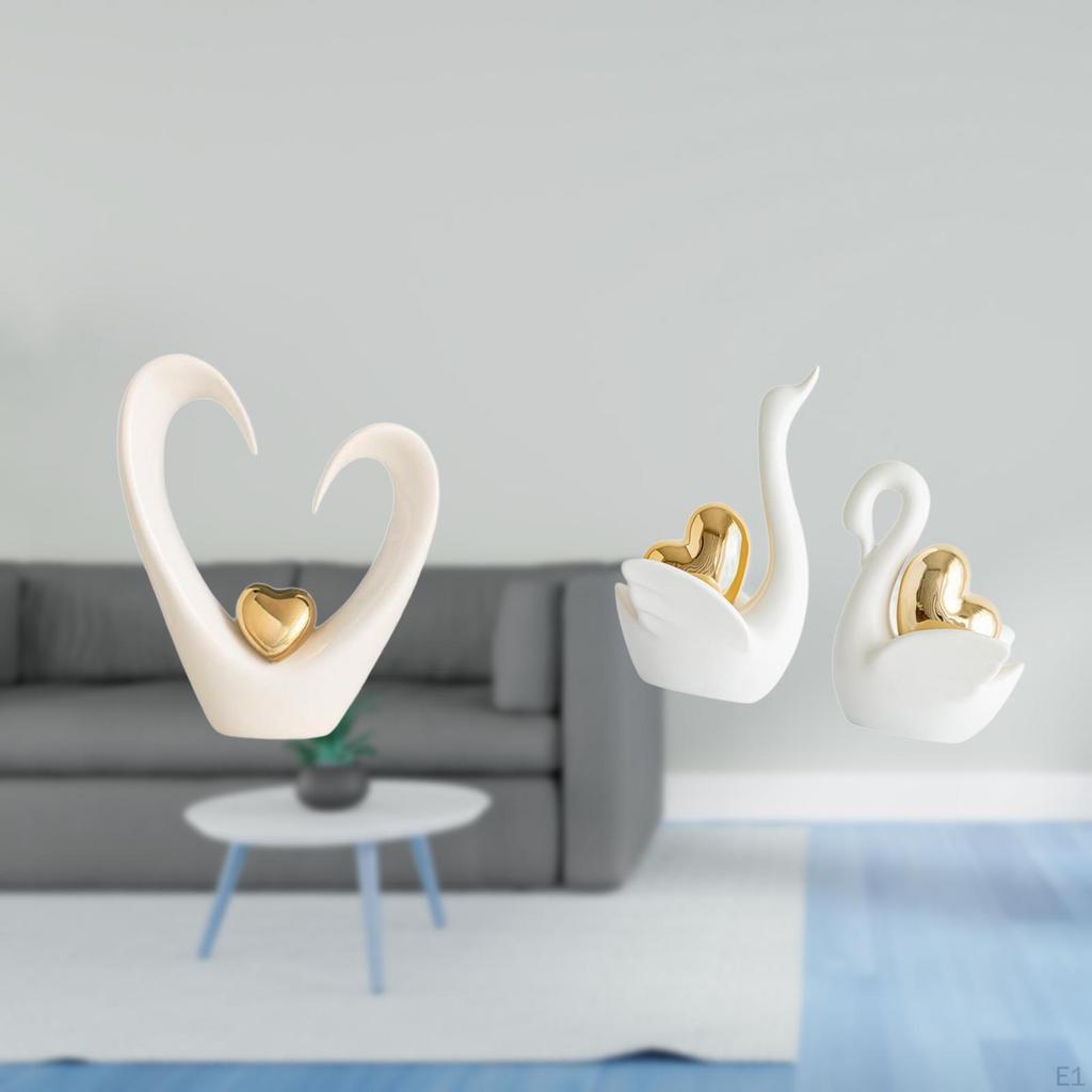 Minimalist Heart Swan Sculpture Desktop Ornament Modern Decorative Figurine Art Crafts Couple's