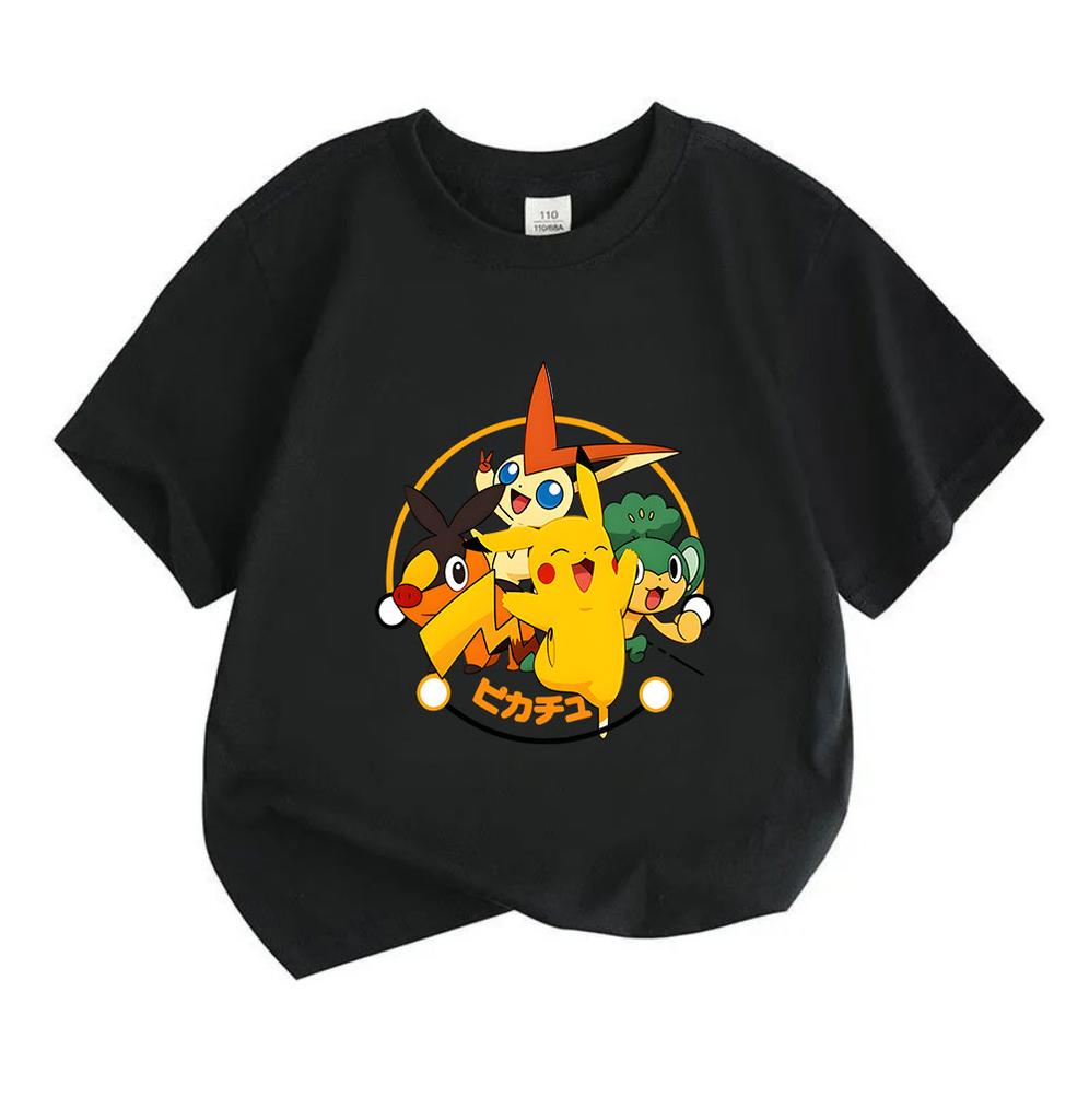 Kids Boys Girls 100% Cotton Crew Neck Short Sleeve T-Shirt Cute Cartoon Anime Monster Print Casual Breathable Tee Shirt for Daily Playwear Summer Top