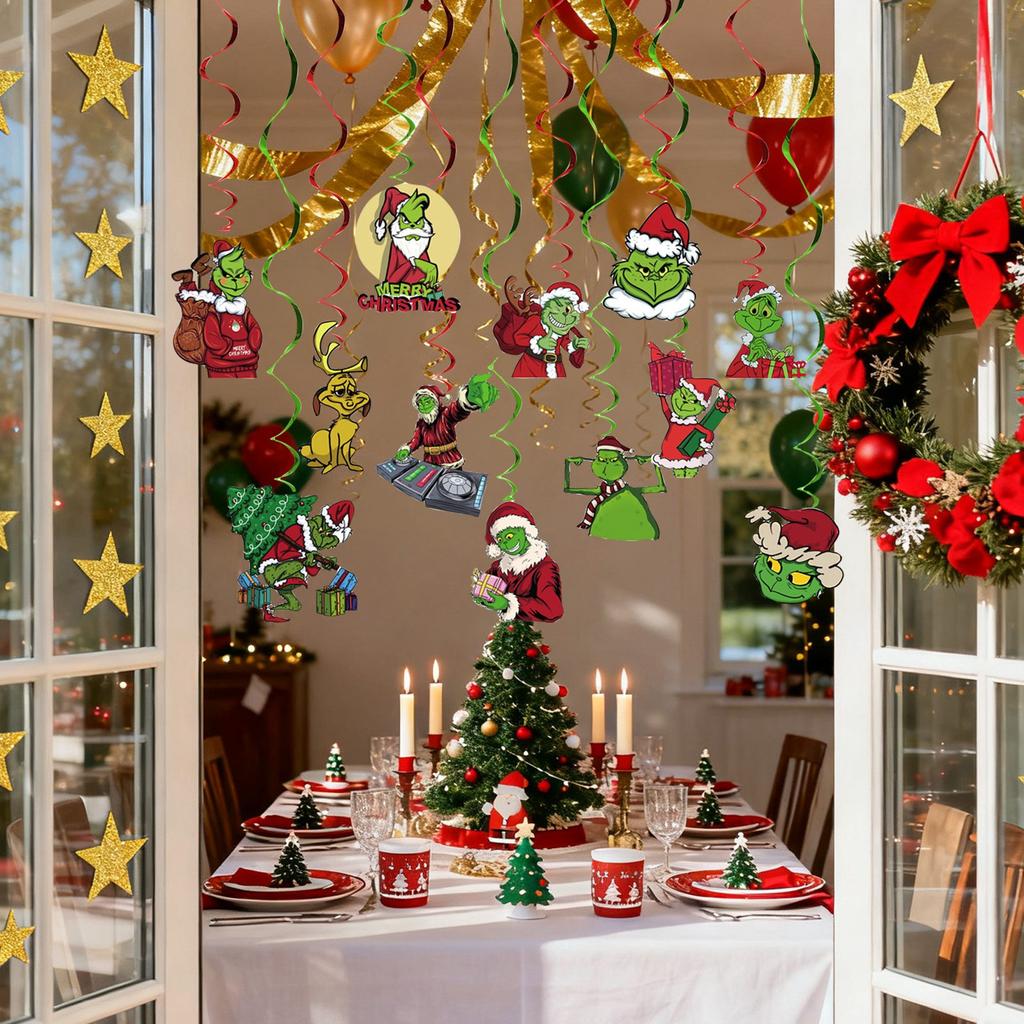 12 Pcs Cartoon Paper Green Pendant Holiday Tree Pendant, Car Accessory Pendant Indoor And Outdoor Decoration