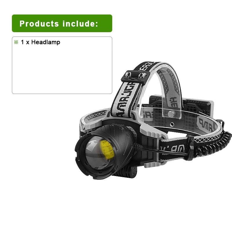 

XHP199 Супер яркий дисплей налобного фонаря Водонепроницаемая фара Регулируемая налобная лампа на 270° Телескопический зум Головной фонарь Походный ночник A-no battery чёрный