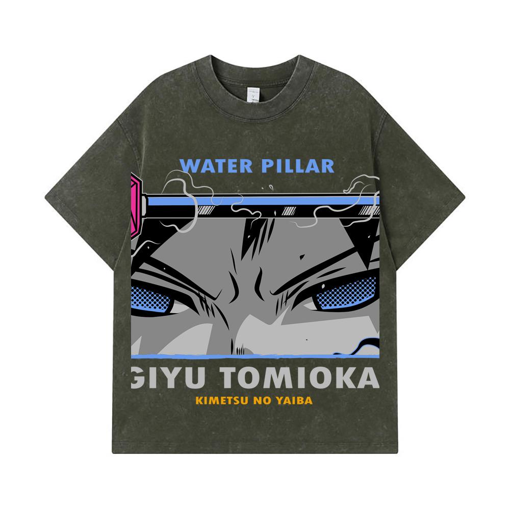 

275 GSM Washed T-shirts 100% Cotton Demon Slayer V10 Tomioka Print Unisex Heavy Cotton T Shirt S армия зеленый