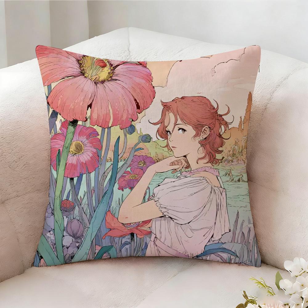 Painted Flowers Pillow Case Pillowcase, Double-Sided Printed, Sofa Cushion, Bedroom Headboard Pillow