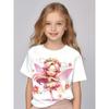 Ropa para niños, camisetas de manga corta con estampado de hadas en 3D encantador para niñas, camisetas casuales cómodas con cuello redondo, ropa para niñas