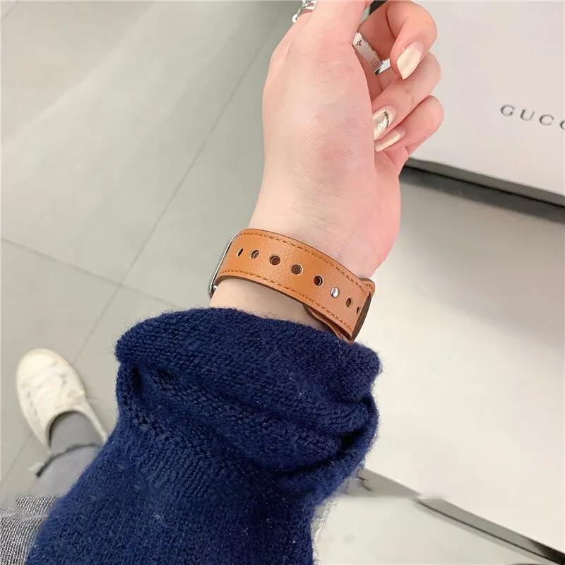 Leather Band for Apple Watch Series 10 9 8 7 4 5 6 Se Ultra 2 49mm Strap Sport Loop Bracelet IWatch 40mm 44 42 46 38 41 45mm