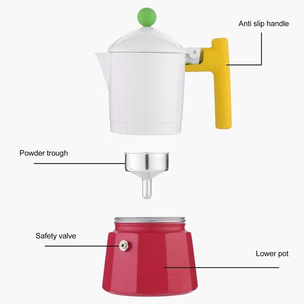 Aluminium Alloy Italian Coffee Percolator Colorful Moka Pot Coffee Maker Coffee Brewing