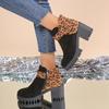 2024 Herbst/Winter Übergröße Leopardenmuster Klobiger Absatz Damen Lederstiefel