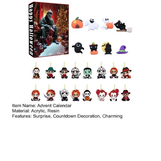 Halloween Advent Calendar 2025 24 Days Countdown Calendar with 24 Pcs Collectible Horror Pendants/Earrings Surprise Gifts for Halloween Decor