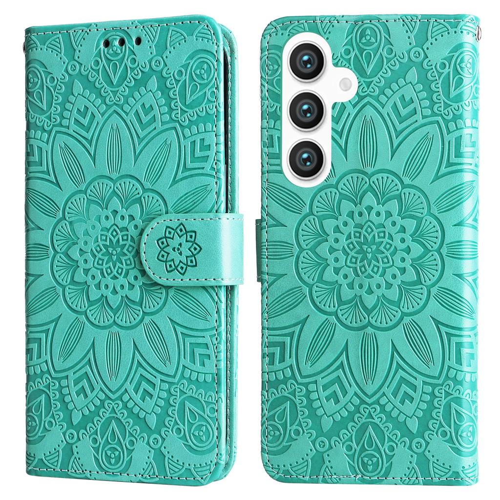 For Samsung Galaxy S25 Case Sunflower Imprint Leather Wallet Phone Cover