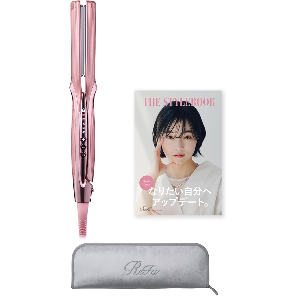 ReFa Straight Iron Pro Pink with Case and Hair Styling Guide, 1.5 inch Hair Straightener