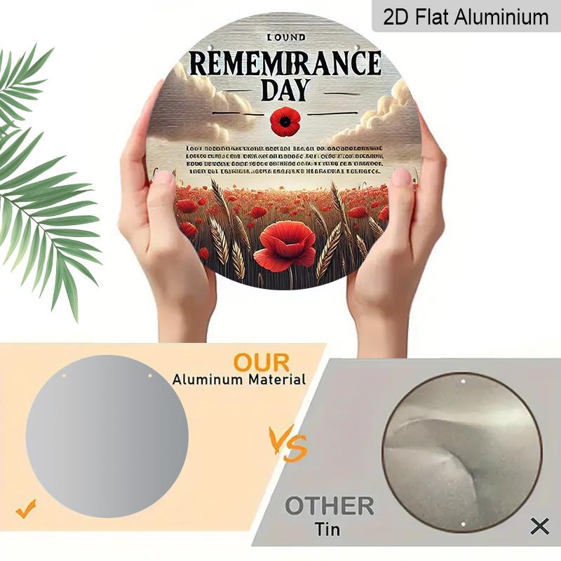 2D Flat Aluminum Memorial Day-Themed Wall Decor Red Poppy and Sheaf of Wheat Design Commemorative Gift 7.87 Inches X 7.87 Inches Suitable for Cafes