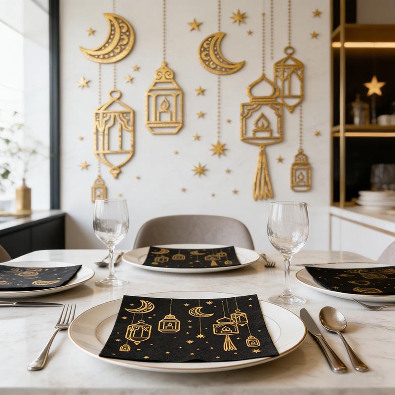 Ramadan Moon-Patterned Napkin Ramadan Gathering Tableware Eid Mubarak Kitchens Supplies Ramadan Festival Party DIY Decoration