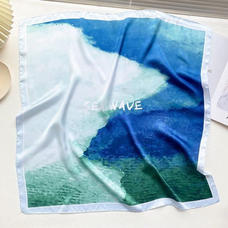 

68 см Звездный морской принтованный шарф женский весна-лето новый искусственный шелковый шарф свежий и универсальный платок шаль шарфы синий