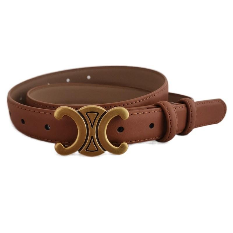 Cowhide French Retro Leather Belt Metal Buckle Jeans Fashionable Waist Belt