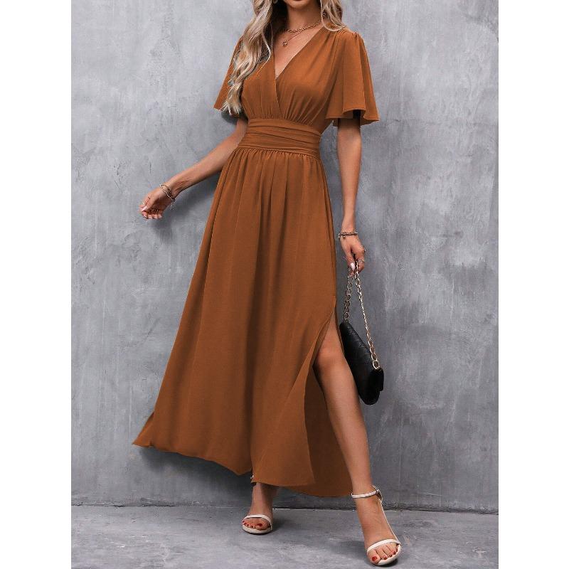 DAFIFY Dámská móda Léto Jaro Jednobarevný potisk Neformální šaty s krátkým rukávem a výstřihem do V s vysokým pasem