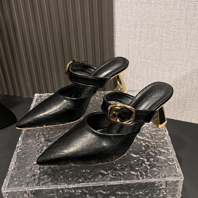 Slippers thin heel sandals pointed head sexy high heel 2025 women's French Mueller temperament spring and summer bag head new half slippers