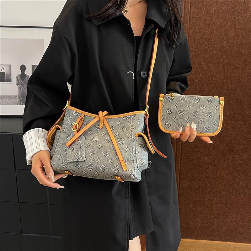 

Новый модный стиль, сумка-тоут с надписью и старым цветочным принтом, женская сумка через плечо, с косым ремнем синий