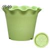 Warm Textured Resin Pots Large Flower with Drainage Holes And Tray Saucers, Ruffled Edge Planter Sturdy Planters for Hydrangeas Indoor Outdoor Plants,