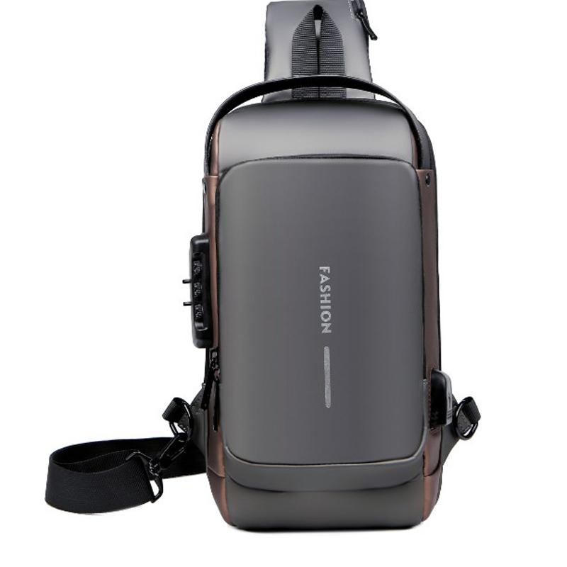 

Мужская сумка через плечо, сумка через плечо, нагрудная сумка с замком против кражи и портом USB коричневый/серый