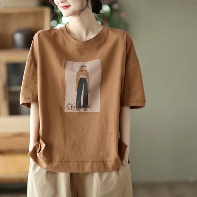 Damen Sommer Locker Kurzarm Freizeit T-Shirt Einfaches Pendler Bequemes Oberteil