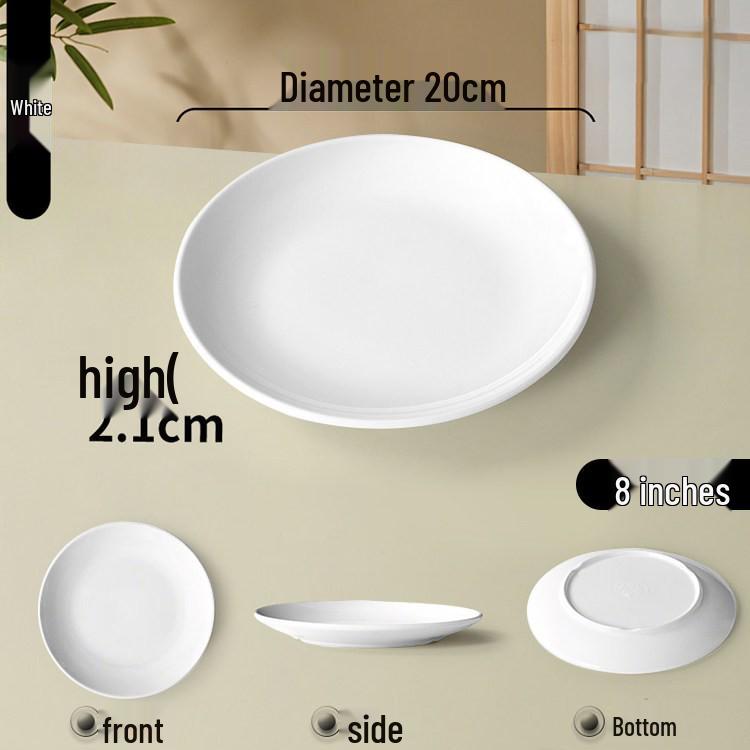 Melamine Round Plate: Porcelain-Look, Two-Color, for Commercial Use In Restaurants and Buffets - Perfect for Fast Food, Rice Bowls, and Cold Dishes.