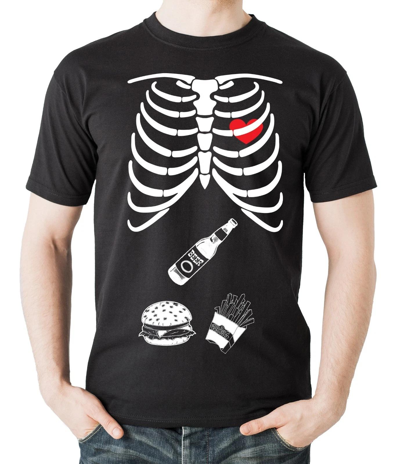 Skeleton Burger Beer Halloween T-T-shirt Halloween Costume tee Funny Food tee XL