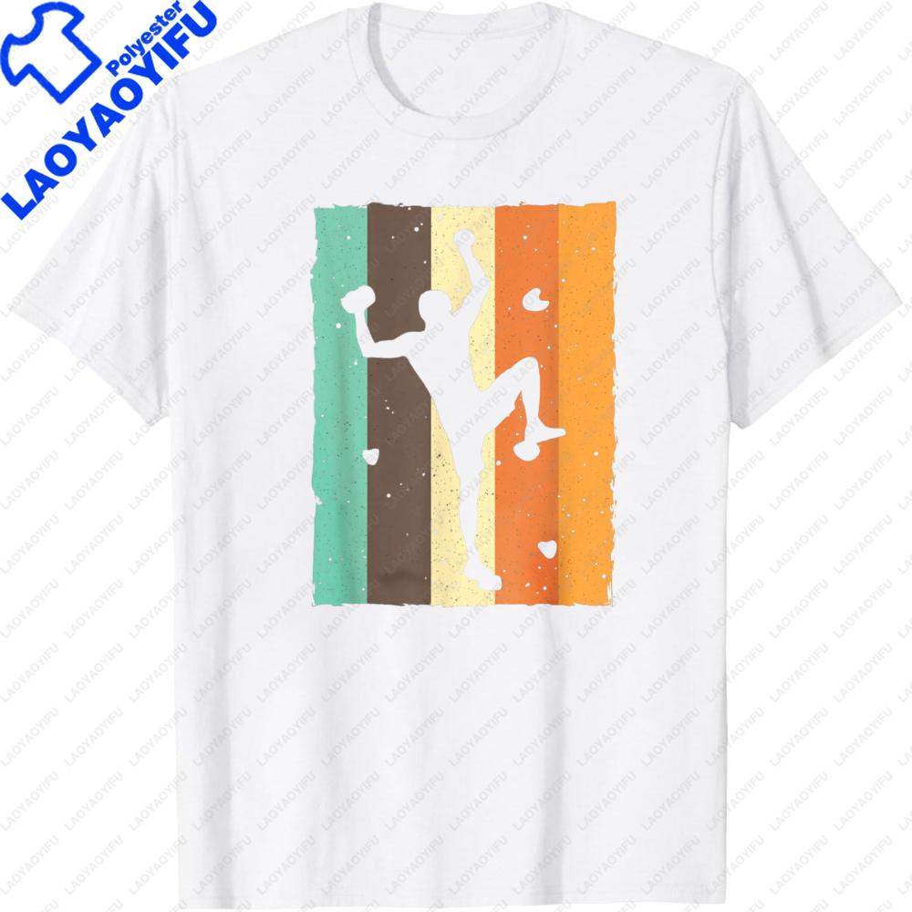 Men TShirt Summer Casual Fashion Vintage Climbing Pattern Cotton Short Sleeve Top Outdoor Gift Sporty Style Mens Wear