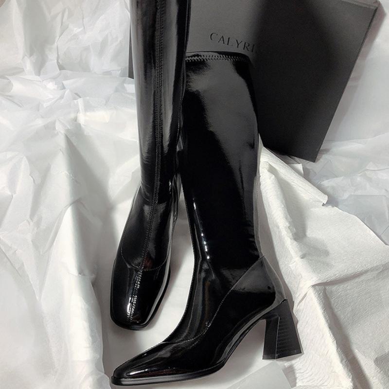 Modische Lange Stiefel Neuer Trend Vielseitige Damenstiefel Dicker Absatz Quadratische Zehenpartie Design Einfache Hohe Absätze Retro Täglich Klassische Damen Schuhe