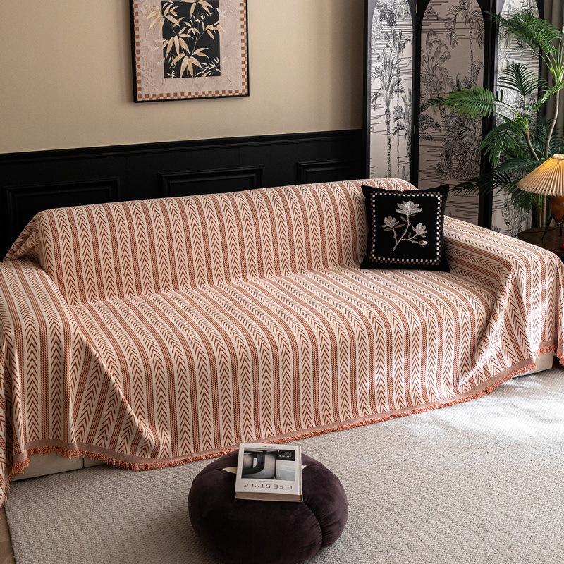EIFLOY-Striped Chenille Sofa Towels for Living Room, Chenille Couch Cover Blanket, Universal Slipcover, One Piece, for Pets Kids