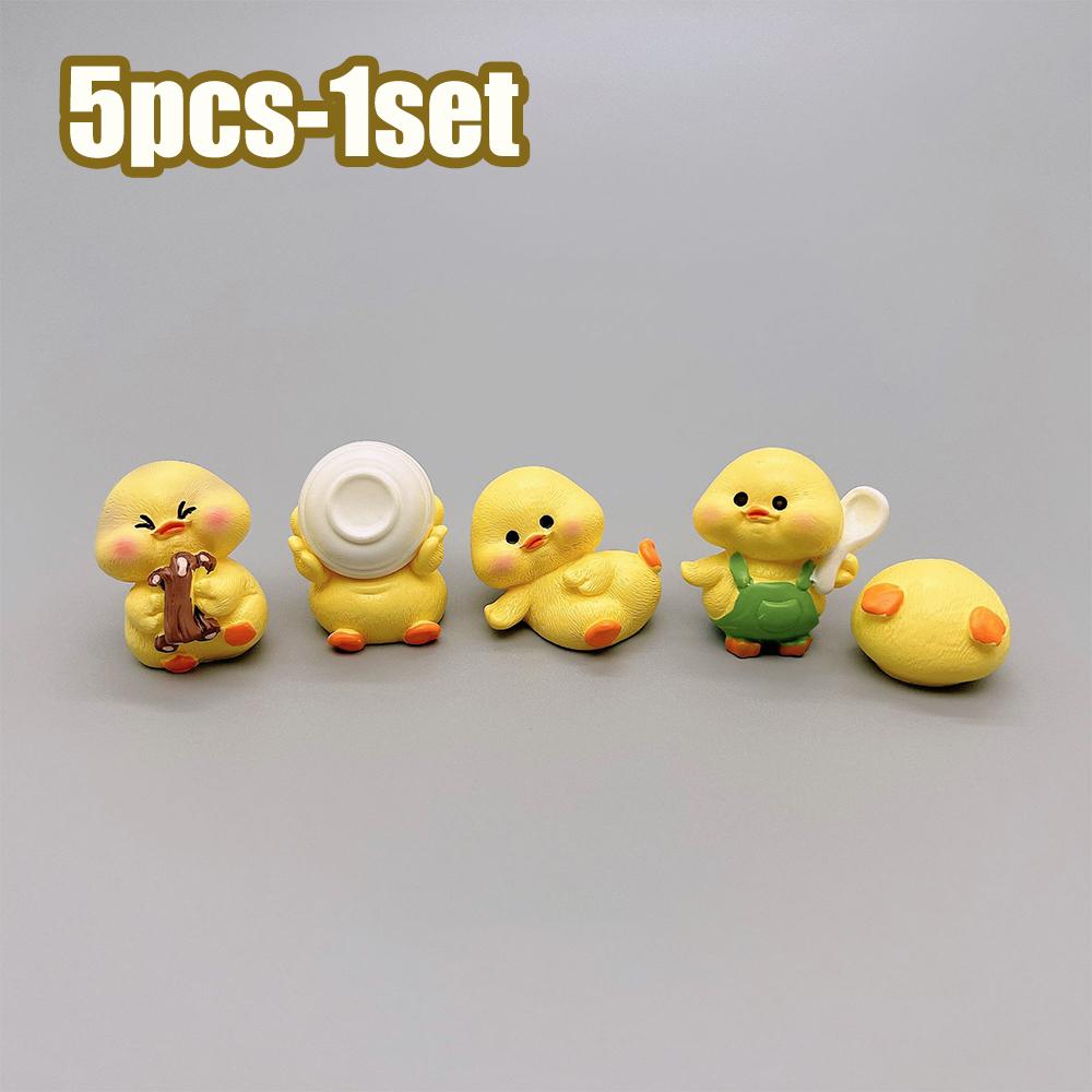 1/6pc-1set Little Yellow Duck Model Cartoon Resin Car Decor Ornaments Home Bedroom Office Living Room Auto Interior Decor