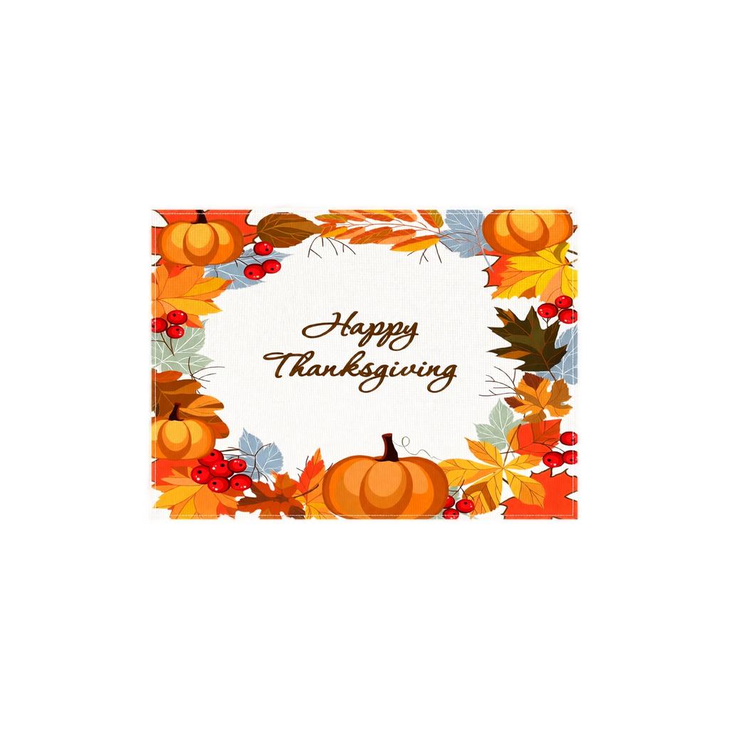 Thanksgiving Holiday Table Placemat Pumpkin and Maple Leaf Pattern Printed Dining Mat 45x30cm for Seasonal Table Decoration